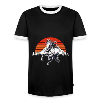 Étalon équin cheval blanc sauvage pour cavaliers - T-shirt contrasté Homme - noir/blanc - Devant - AI Model Female 172 light (172cm) & AI Model Male 178 light (178cm)