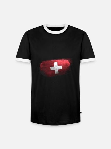 Schweiz Trikot Schweizer Flagge - Männer Kontrast-T-Shirt - Schwarz/Weiß