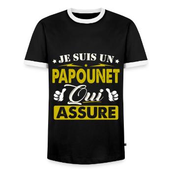 Cadeau Papounet Je suis un Papounet qui Assure - T-shirt contrasté Homme - noir/blanc - Devant - AI Model Female 172 light (172cm) & AI Model Male 178 light (178cm)