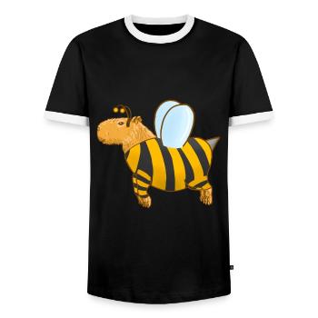 Capybara Bee Costume - Men's Ringer Shirt - black/white - Front - AI Model Female 172 light (172cm) & AI Model Male 178 light (178cm)