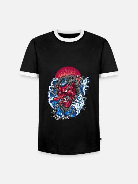 Japansk dæmon i havet med en stor bølge - Herre kontrast-T-shirt - sort/hvid