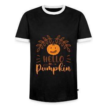 Bonjour Citrouille avec un décor de coeur et de citrouille orange - T-shirt contrasté Homme - noir/blanc - Devant - AI Model Female 172 light (172cm) & AI Model Male 178 light (178cm)