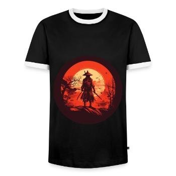 Japanischer Krieger Samurai vor roter Sonne Japan - Männer Kontrast-T-Shirt - Schwarz/Weiß - Vorne - AI Model Female 172 light (172cm) & AI Model Male 178 light (178cm)