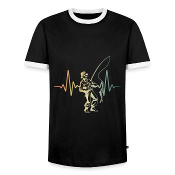 Heartbeat Anglers | Passion for fishing - Men's Ringer Shirt - black/white - Front - AI Model Female 172 light (172cm) & AI Model Male 178 light (178cm)