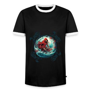 Rotkäppchen surft auf Surfbrett Wolf auf Welle - Männer Kontrast-T-Shirt - Schwarz/Weiß - Vorne - AI Model Female 172 light (172cm) & AI Model Male 178 light (178cm)