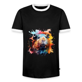 Cochon d’Inde couleur explosion rongeurs animaux domestiques - T-shirt contrasté Homme - noir/blanc - Devant - AI Model Female 172 light (172cm) & AI Model Male 178 light (178cm)