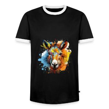 Color Splash Donkey Illustration Mule Head - Men's Ringer Shirt - black/white - Front - AI Model Female 172 light (172cm) & AI Model Male 178 light (178cm)