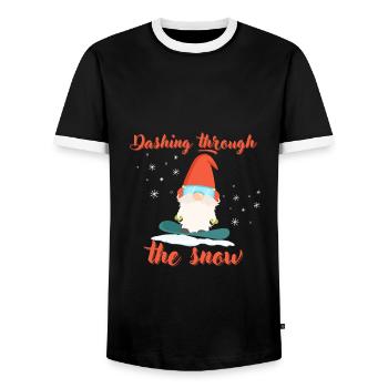 Snowboard Winter Fun Gnome Snowboarder Gift - Men's Ringer Shirt - black/white - Front - AI Model Female 172 light (172cm) & AI Model Male 178 light (178cm)