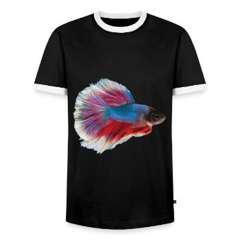 Kampffisch Aquaristik Gesichtsmaske - Männer Kontrast-T-Shirt - Schwarz/Weiß - Vorne - AI Model Female 172 light (172cm) & AI Model Male 178 light (178cm)