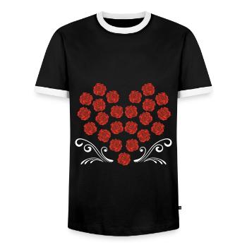 Botanical Garden Floral Roses Heart Gift Rose - Men's Ringer Shirt - black/white - Front - AI Model Female 172 light (172cm) & AI Model Male 178 light (178cm)