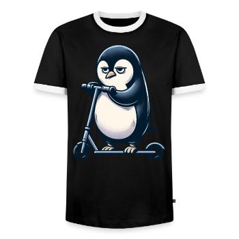 Grumpy Mops auf Kickroller lustig Hund - Männer Kontrast-T-Shirt - Schwarz/Weiß - Vorne - AI Model Female 172 light (172cm) & AI Model Male 178 light (178cm)