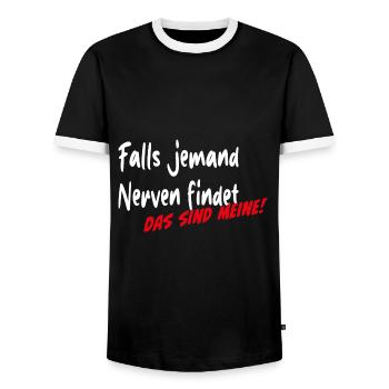 Falls jemand Nerven findet das sind meine - Männer Kontrast-T-Shirt - Schwarz/Weiß - Vorne - AI Model Female 172 light (172cm) & AI Model Male 178 light (178cm)