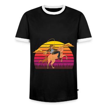 Texan Rodeo Texas Horse Gift Retro Cowboy - Men's Ringer Shirt - black/white - Front - AI Model Female 172 light (172cm) & AI Model Male 178 light (178cm)