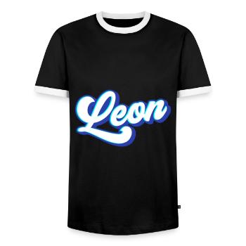 Leon | Colors changeable - Men's Ringer Shirt - black/white - Front - AI Model Female 172 light (172cm) & AI Model Male 178 light (178cm)