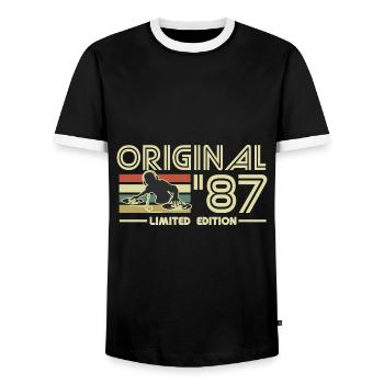 1987 - Männer Kontrast-T-Shirt - Schwarz/Weiß - Vorne - AI Model Female 172 light (172cm) & AI Model Male 178 light (178cm)