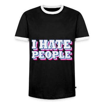 I hate people | Colors changeable - Men's Ringer Shirt - black/white - Front - AI Model Female 172 light (172cm) & AI Model Male 178 light (178cm)