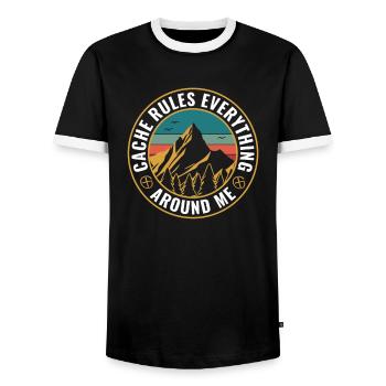 Geocaching Cache Regeln Alles Um Mich Herum - Männer Kontrast-T-Shirt - Schwarz/Weiß - Vorne - AI Model Female 172 light (172cm) & AI Model Male 178 light (178cm)