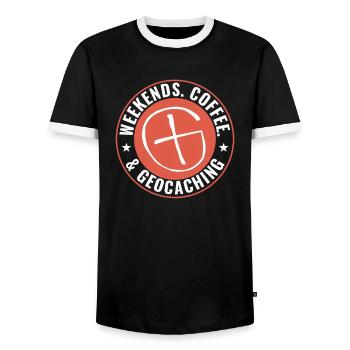 Geocaching Lustige Geocacher Wochenenden Kaffee - Männer Kontrast-T-Shirt - Schwarz/Weiß - Vorne - AI Model Female 172 light (172cm) & AI Model Male 178 light (178cm)