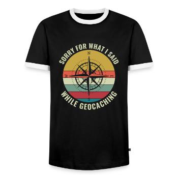 Geocaching Lustig Geocacher Entschuldigung Für - Männer Kontrast-T-Shirt - Schwarz/Weiß - Vorne - AI Model Female 172 light (172cm) & AI Model Male 178 light (178cm)