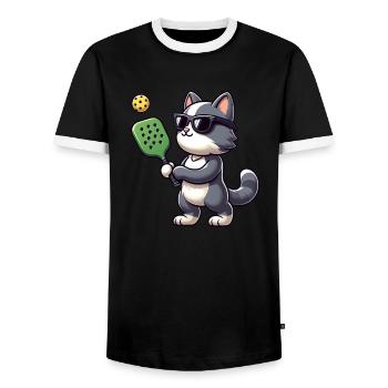 Pickleball Player Cat Lovers Funny - Men's Ringer Shirt - black/white - Front - AI Model Female 172 light (172cm) & AI Model Male 178 light (178cm)