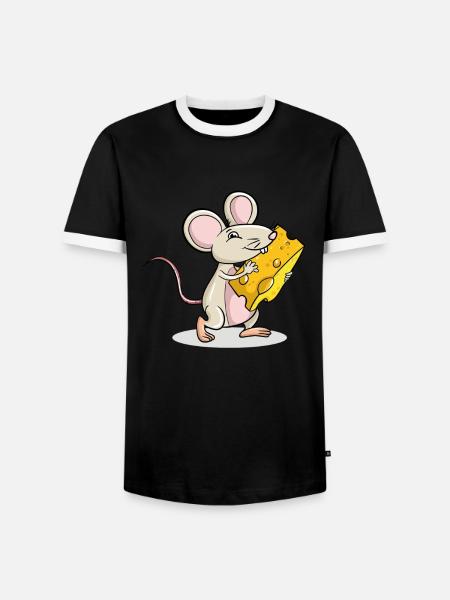 Mouse holding Cheese - Men's Ringer Shirt - black/white