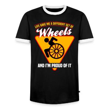 Life Gave Me Different Set Of Wheels And I'm Proud - Men's Ringer Shirt - black/white - Front - AI Model Female 172 light (172cm) & AI Model Male 178 light (178cm)