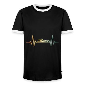 Heartbeat Boat Ship ECG Pulse - Men's Ringer Shirt - black/white - Front - AI Model Female 172 light (172cm) & AI Model Male 178 light (178cm)