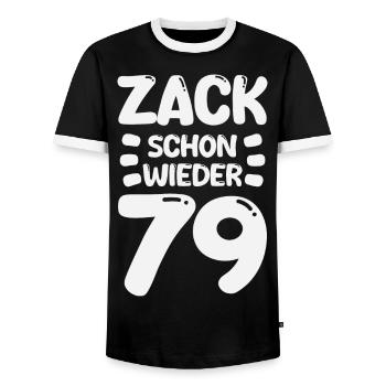 Zack 79 again! Birthday - Men's Ringer Shirt - black/white - Front - AI Model Female 172 light (172cm) & AI Model Male 178 light (178cm)