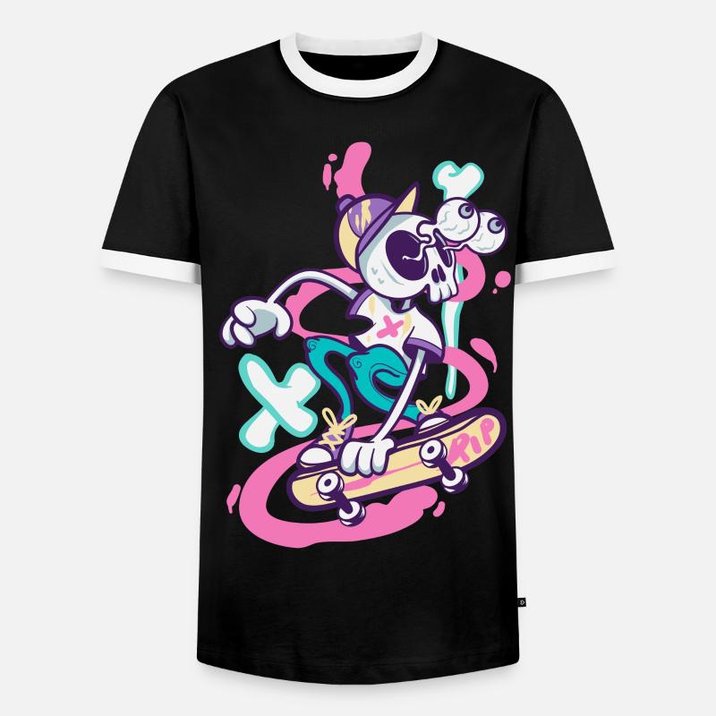 Skelettjunge auf coolem Skateboard Schädel - Männer Kontrast-T-Shirt - Schwarz/Weiß