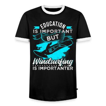 Windsurfing is importante - Men's Ringer Shirt - black/white - Front - AI Model Female 172 light (172cm) & AI Model Male 178 light (178cm)