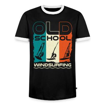 Old school windsurfing - Men's Ringer Shirt - black/white - Front - AI Model Female 172 light (172cm) & AI Model Male 178 light (178cm)