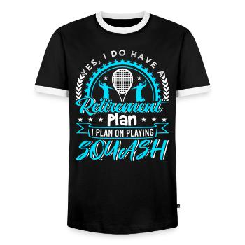 Retirement Plan I Plan On Playing Squash - Men's Ringer Shirt - black/white - Front - AI Model Female 172 light (172cm) & AI Model Male 178 light (178cm)