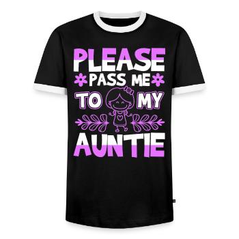 Please Pass Me To My Auntie - Men's Ringer Shirt - black/white - Front - AI Model Female 172 light (172cm) & AI Model Male 178 light (178cm)