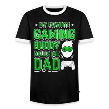 My Favorite Gaming Buddy Calls Me Dad Video Games - Men's Ringer Shirt - black/white - Front - AI Model Female 172 light (172cm) & AI Model Male 178 light (178cm)