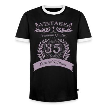 Vintage 35th Birthday Vintage - Men's Ringer Shirt - black/white - Front - AI Model Female 172 light (172cm) & AI Model Male 178 light (178cm)