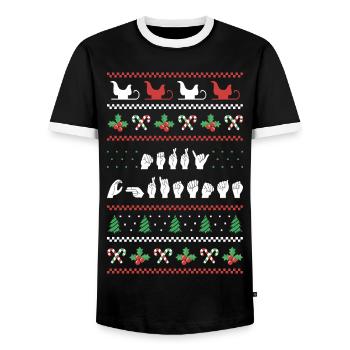 Joyeux Noël - ASL Langue des signes américaine I - T-shirt contrasté Homme - noir/blanc - Devant - AI Model Female 172 light (172cm) & AI Model Male 178 light (178cm)