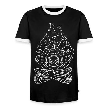 Nachtwald Vanlife Panorama - Männer Kontrast-T-Shirt - Schwarz/Weiß - Vorne - AI Model Female 172 light (172cm) & AI Model Male 178 light (178cm)