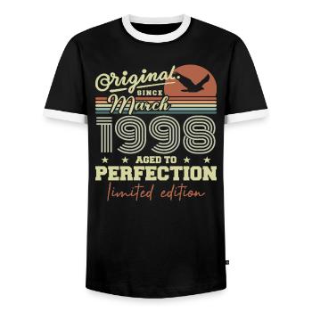 Birthday March 1998 - Men's Ringer Shirt - black/white - Front - AI Model Female 172 light (172cm) & AI Model Male 178 light (178cm)