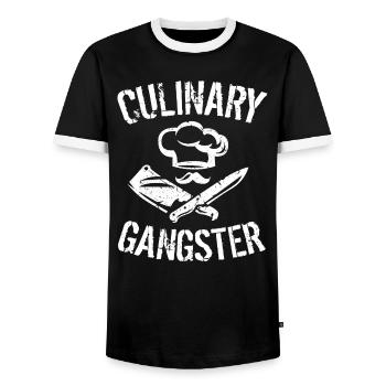 Culinary Gangster Professional Head Cook Gift Idea - Men's Ringer Shirt - black/white - Front - AI Model Female 172 light (172cm) & AI Model Male 178 light (178cm)