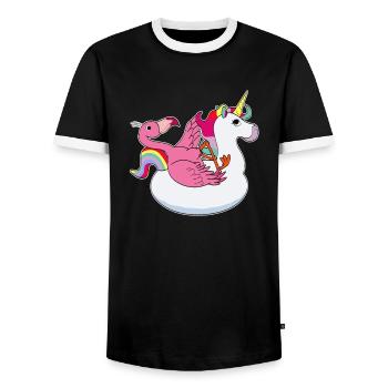 Flamant rose sur l'été licorne tapis kawaii - T-shirt contrasté Homme - noir/blanc - Devant - AI Model Female 172 light (172cm) & AI Model Male 178 light (178cm)