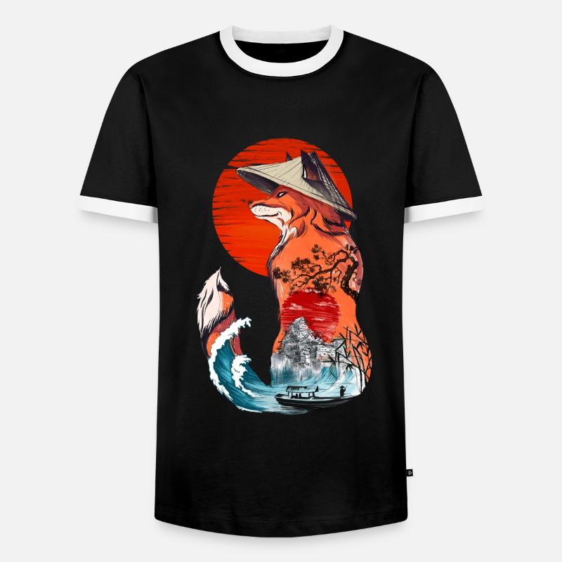 Japanese fox - Men's Ringer Shirt - black/white