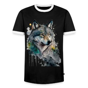 Wolf Wasserfarben Kunst Malerei Aquarell - Männer Kontrast-T-Shirt - Schwarz/Weiß - Vorne - AI Model Female 172 light (172cm) & AI Model Male 178 light (178cm)