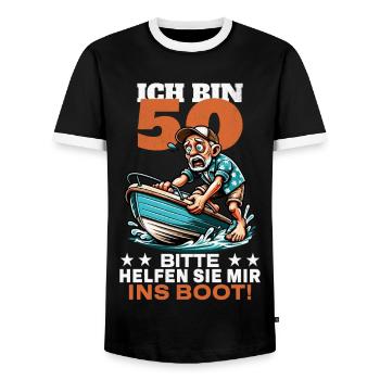 ICH BIN 50 BITTE HELFEN SIE MIR INS BOOT - Männer Kontrast-T-Shirt - Schwarz/Weiß - Vorne - AI Model Female 172 light (172cm) & AI Model Male 178 light (178cm)