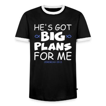 Christian He's Got Big-Plans For Me Jesus - Men's Ringer Shirt - black/white - Front - AI Model Female 172 light (172cm) & AI Model Male 178 light (178cm)