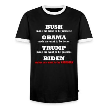 Anti Biden Political Tee For Republican - Men's Ringer Shirt - black/white - Front - AI Model Female 172 light (172cm) & AI Model Male 178 light (178cm)