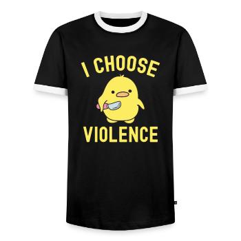 Sarcastic I Choose Violence Funny Duck Saying Duck - Männer Kontrast-T-Shirt - Schwarz/Weiß - Vorne - AI Model Female 172 light (172cm) & AI Model Male 178 light (178cm)