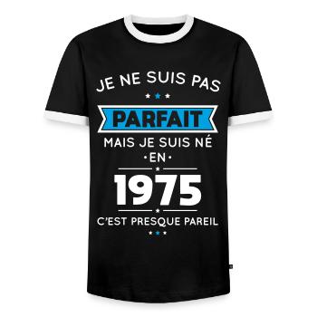 50. Geburtstag - Nicht perfekt, aber 1975 geboren - Männer Kontrast-T-Shirt - Schwarz/Weiß - Vorne - AI Model Female 172 light (172cm) & AI Model Male 178 light (178cm)
