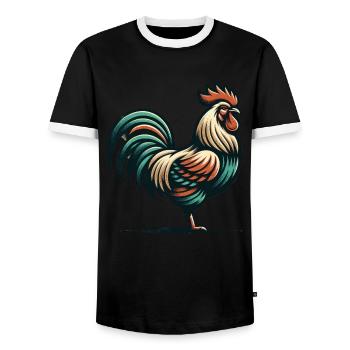 Rustic Rooster Charm - Men's Ringer Shirt - black/white - Front - AI Model Female 172 light (172cm) & AI Model Male 178 light (178cm)
