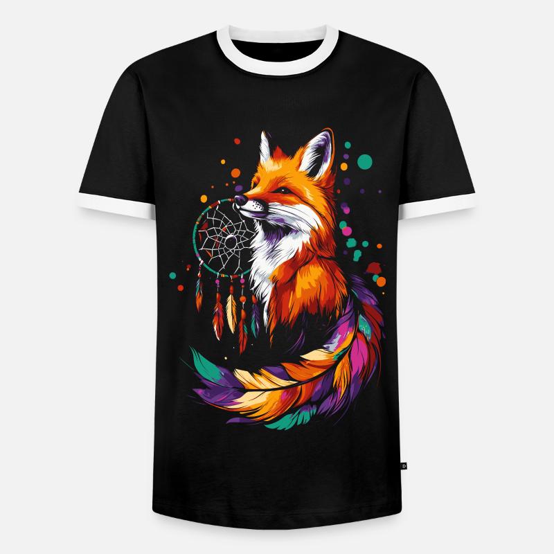 Fox with Dream Catcher - Men's Ringer Shirt - black/white