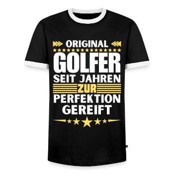 Des golfeurs mûris à la perfection - T-shirt contrasté Homme - noir/blanc - Devant - AI Model Female 172 light (172cm) & AI Model Male 178 light (178cm)